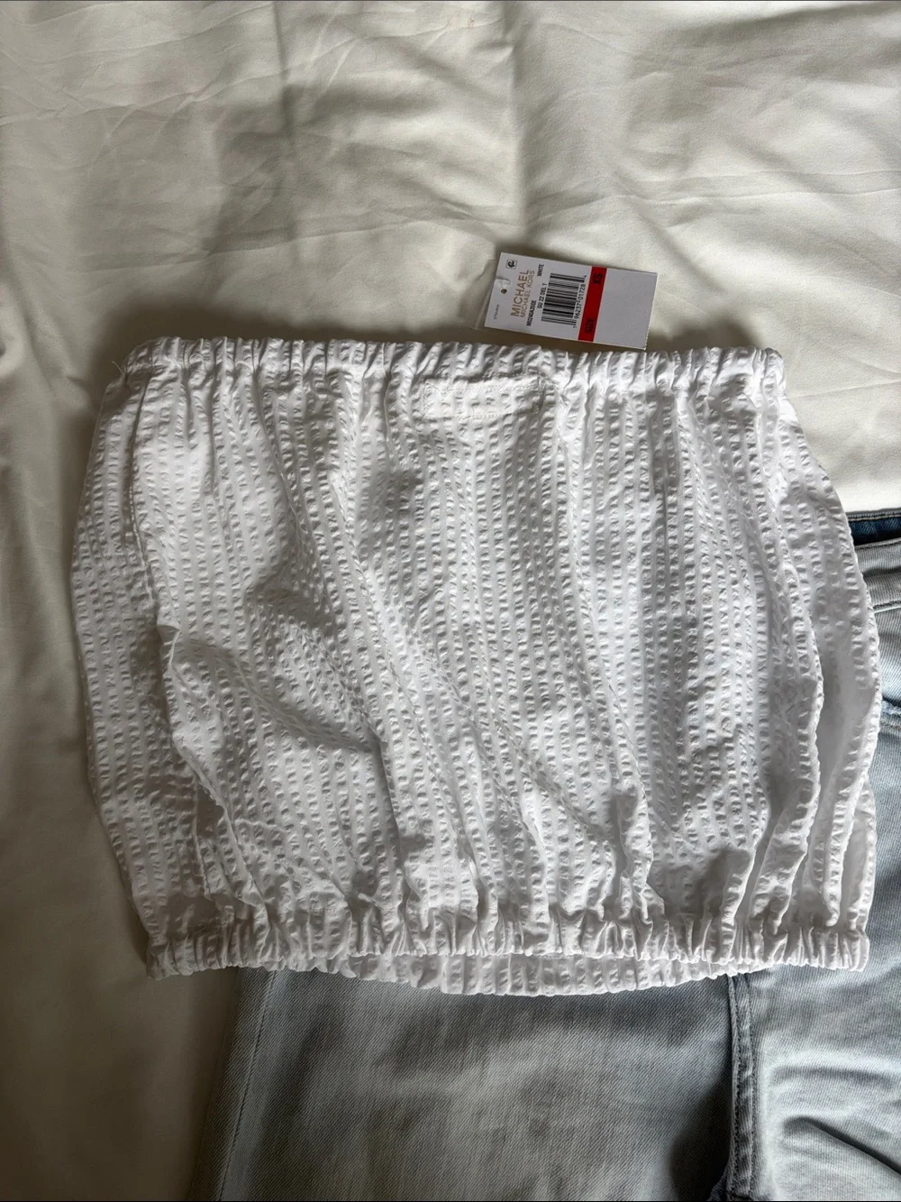 Michael Kors Upcycled White Textured Strapless Tube Top NWT